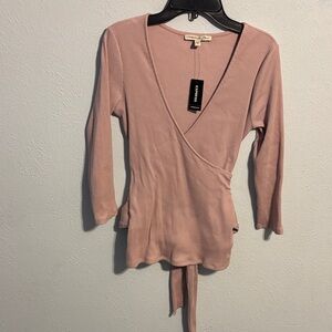 EXPRESS New Vintage 3/4  Pink Ribbed Wrap Blouse